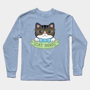 Cat Nerd Gray Tabby Long Sleeve T-Shirt